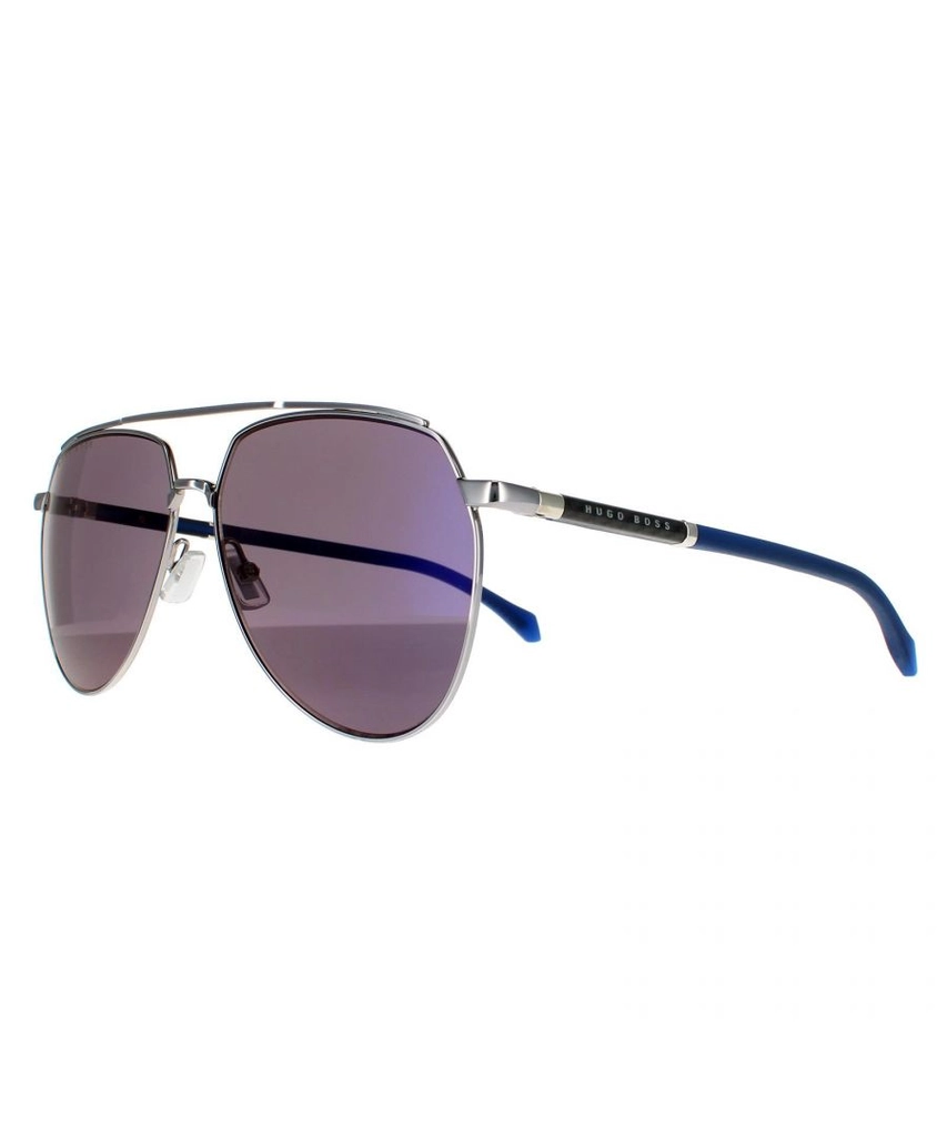 Hugo Boss Aviator Mens Ruthenium Blue Sky Mirror Sunglasses - Grey Metal - One Size